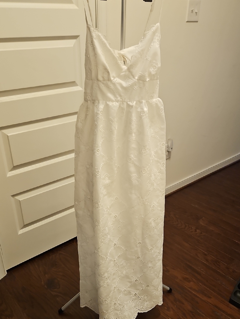 White Eyelet Maxi Dress with Spaghetti Straps